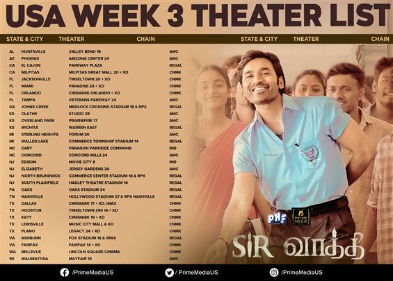 Vaathi Week 3 USA Theater list